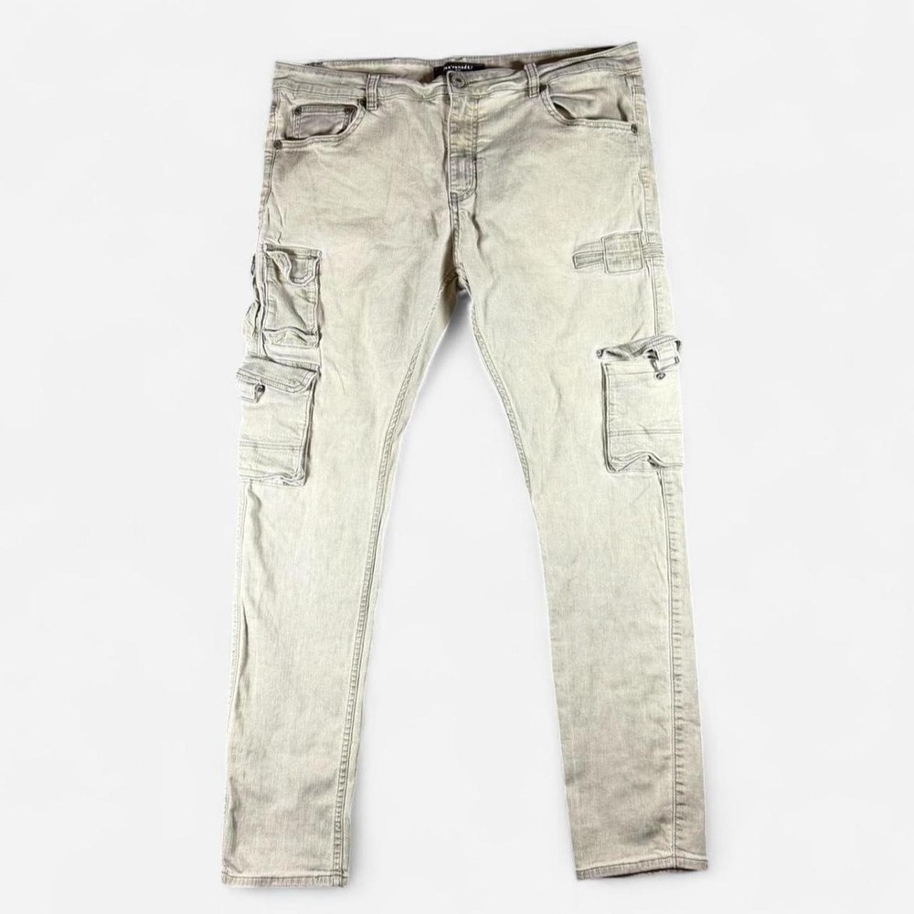 Serenade Rustic Grey Skinny Cargo Streetwear Pants Size 38x32